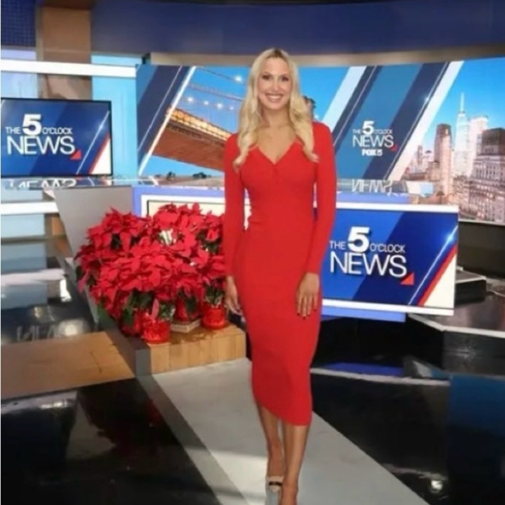 ROAM Cordoba Midi Dress Long Sleeve Sweater Sheath in Red Rib Knit Size XS